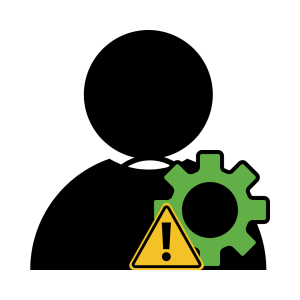 IT support icon showing system warning and gear symbol, representing technical issue detection and infrastructure monitoring.
