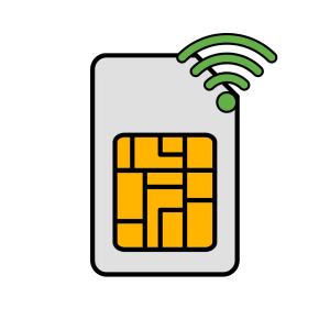 Multi-network SIM card icon with wireless signal, representing mobile connectivity, IoT SIM management, and network access