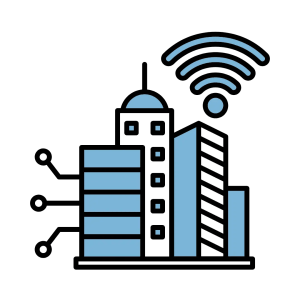 Smart building icon with WiFi signal, representing enterprise wireless connectivity, managed WiFi, and business networking