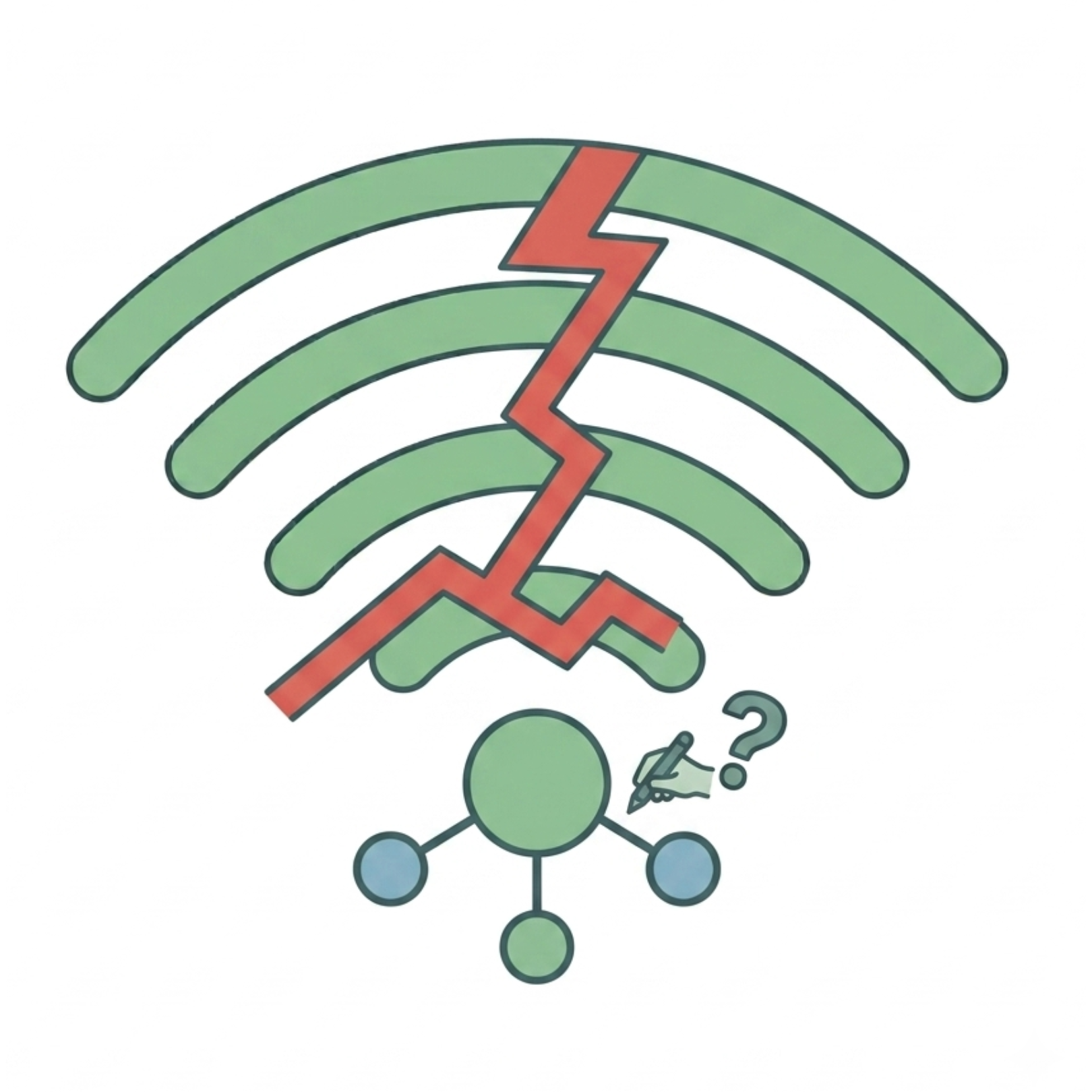 Wi-Fi icon split by a red crack, symbolizing school network security risks and data privacy threats.