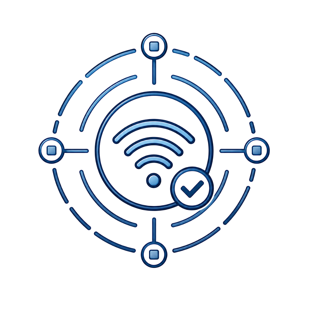 An icon showing reliable wireless connectivity with verified network signal for secure healthcare communication.